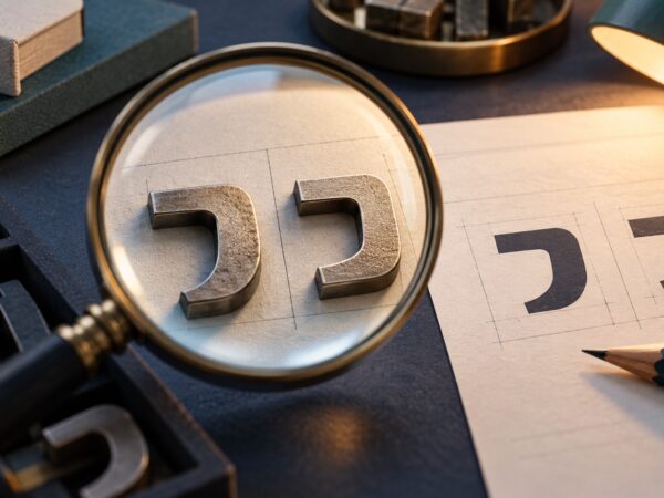 돋보기로 비슷한 글자 모양의 차이를 살펴보는 타이포그래피 일러스트